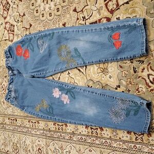 Boden Floral Elastic Waist Embroidered Blue Jeans Size 11 Years